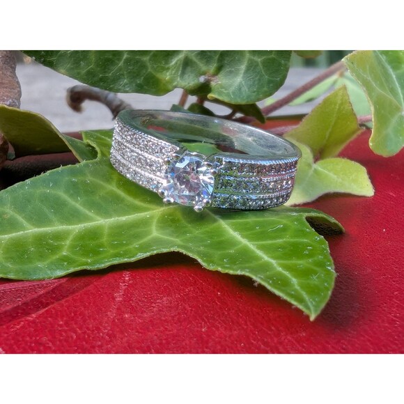 Vintage Pavé Solitaire Ring, Simulated Diamond Ring - Picture 1 of 10
